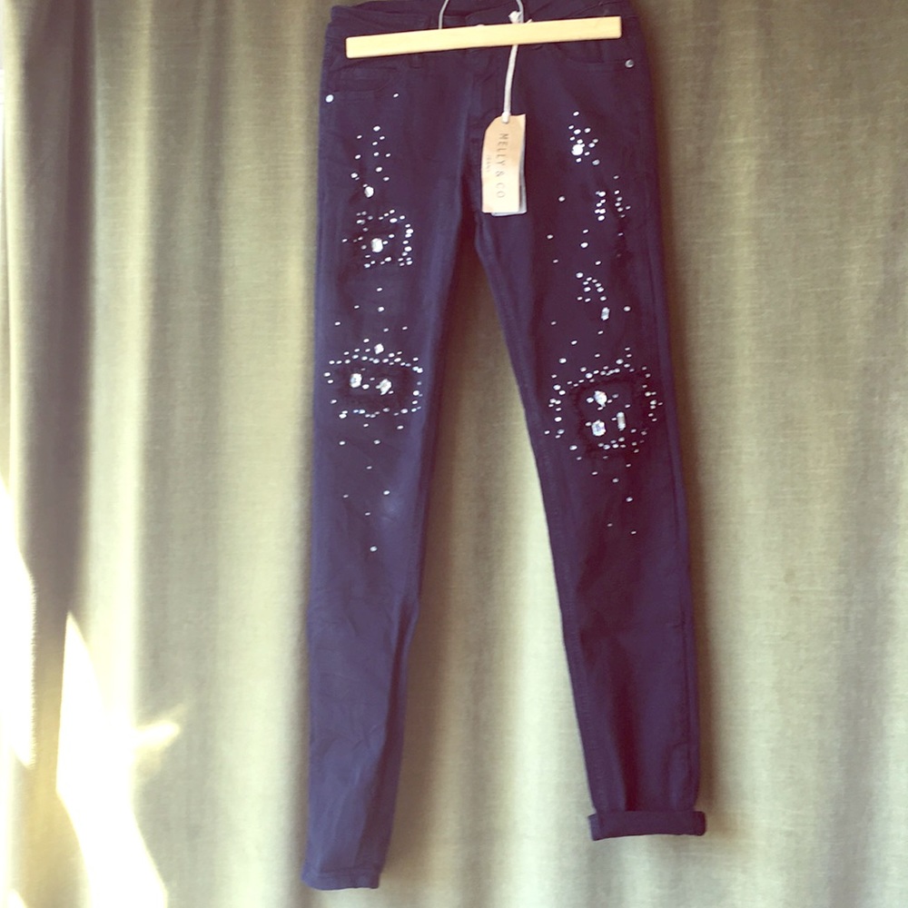 Dark Indigo Denim Bejeweled Skinny Pant